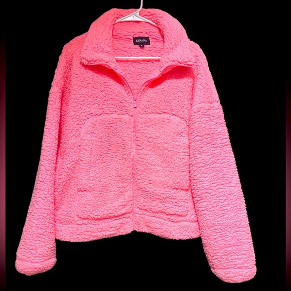 Zenana Outfitters Hot Pink Sherpa Jacket - Picture 1 of 2